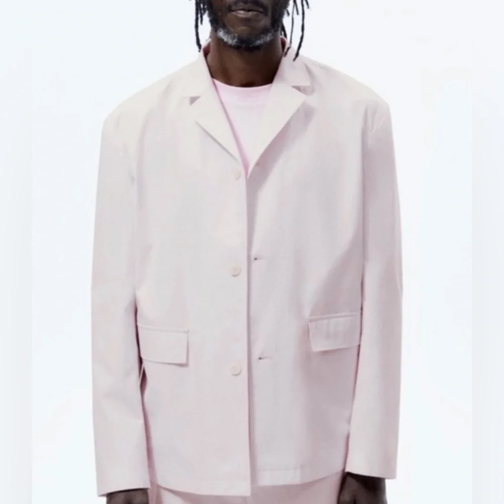 NEW Zara Mens Pastel Pink Poplin Suit Jacket